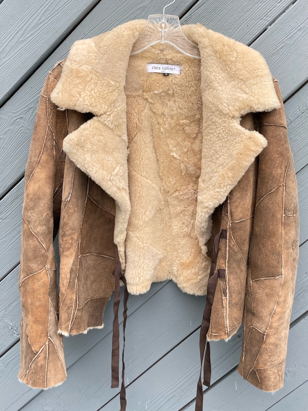 Clara Collins Paris Women’s Shearling Patchwork Jacket with Collar size 38 US 6 - Picture 8 of 10